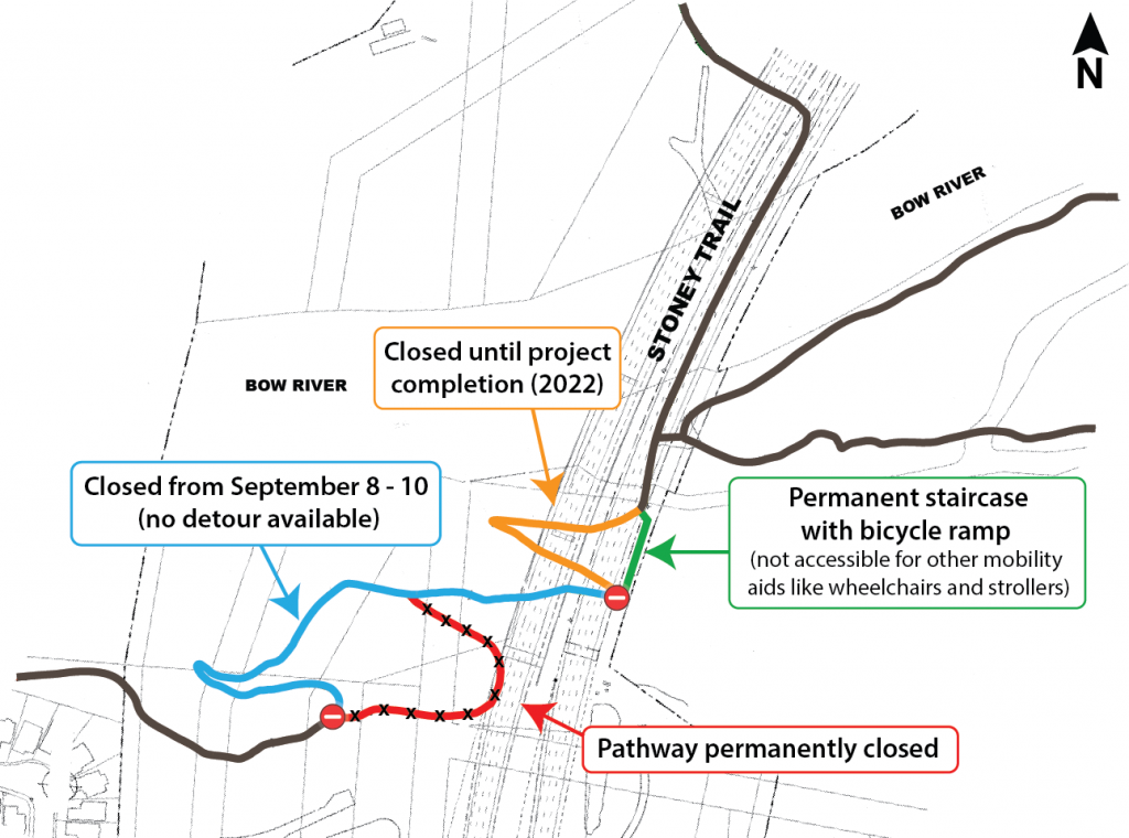 Map of Bow River Pathway closure