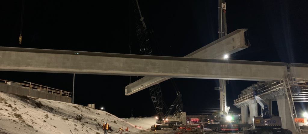 Girder installation on south span