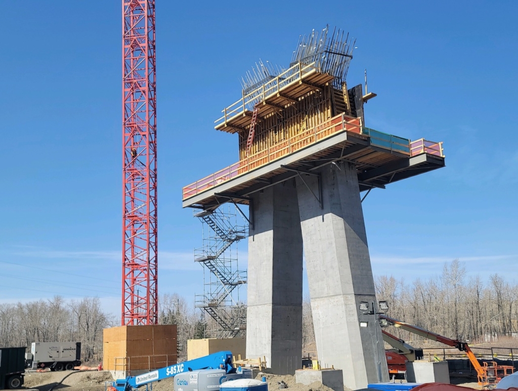 A closer look at formwork assembly on one of the south bridge piers