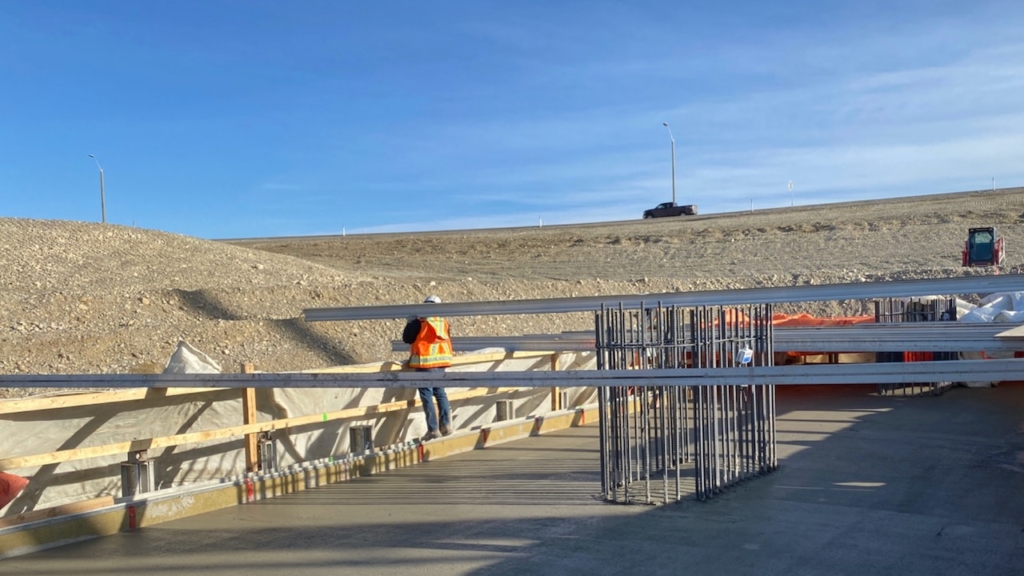 Looking south at the freshly poured concrete for the centre pier footing; approximately 500 cubic metres of concrete was used