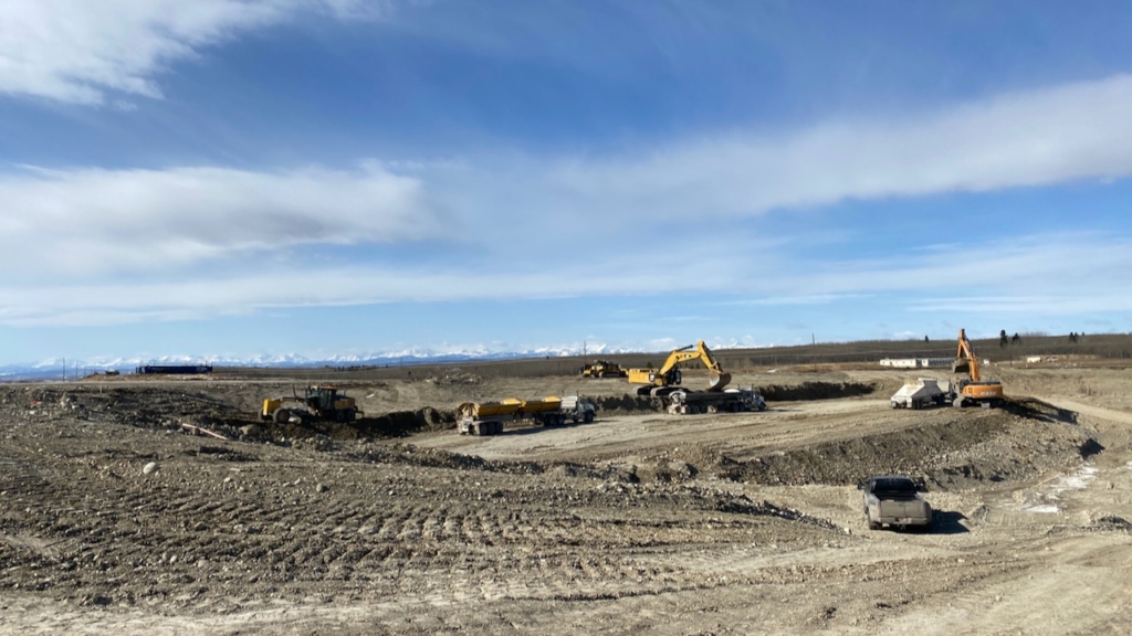 Looking southwest, gravel extraction on the south side of the Bow Trail S.W. interchange continues