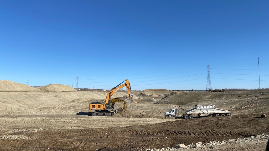 Looking north at gravel extraction for the Bow Trail S.W. interchange